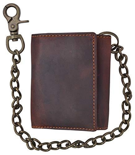 Genuine Cowhide Leather Trifold Long Metal Chain Motorcycle Biker Truc –  Jackets4Bikes