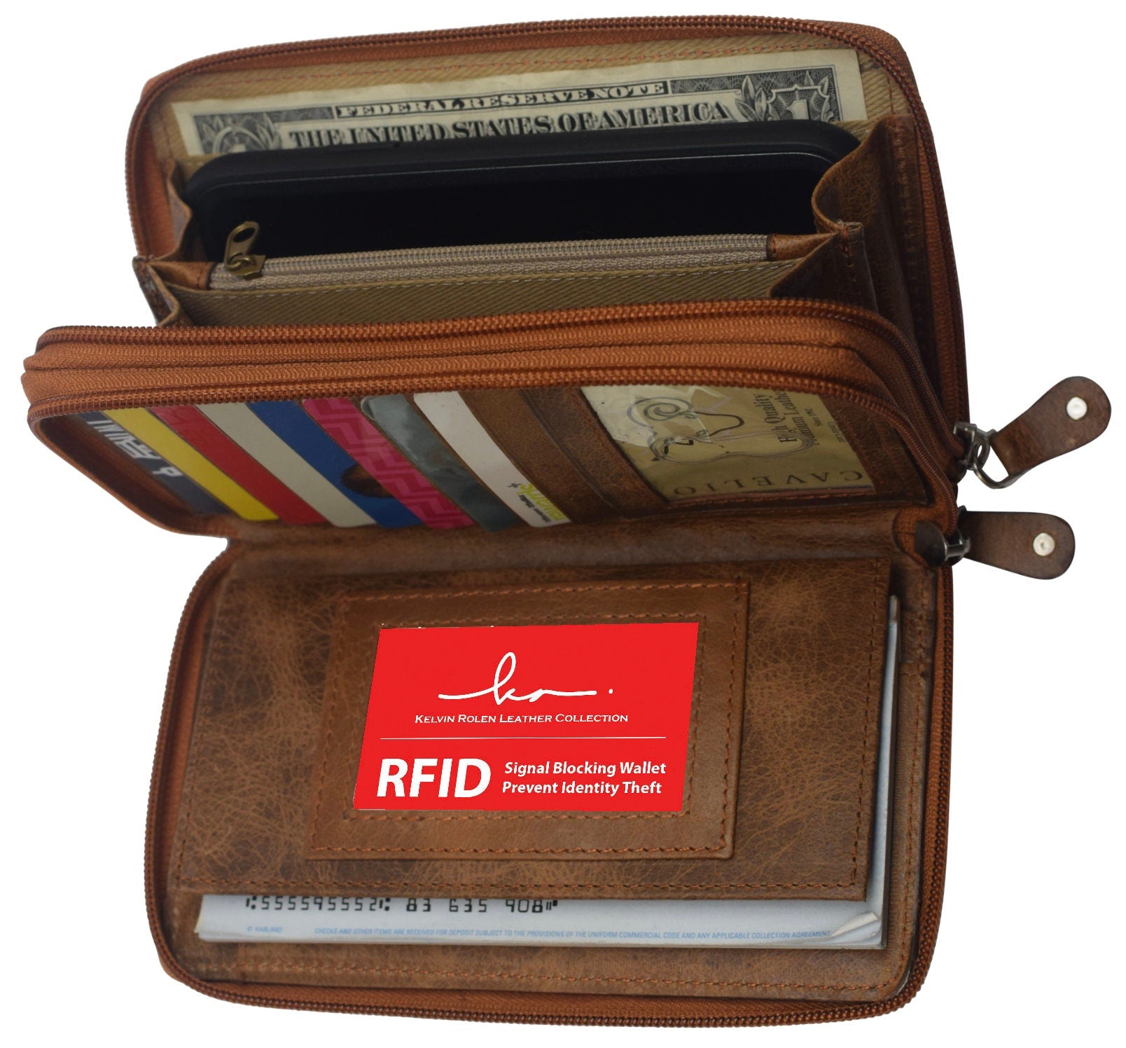 Royce Leather RFID Blocking Checkbook Secretary Wallet Black