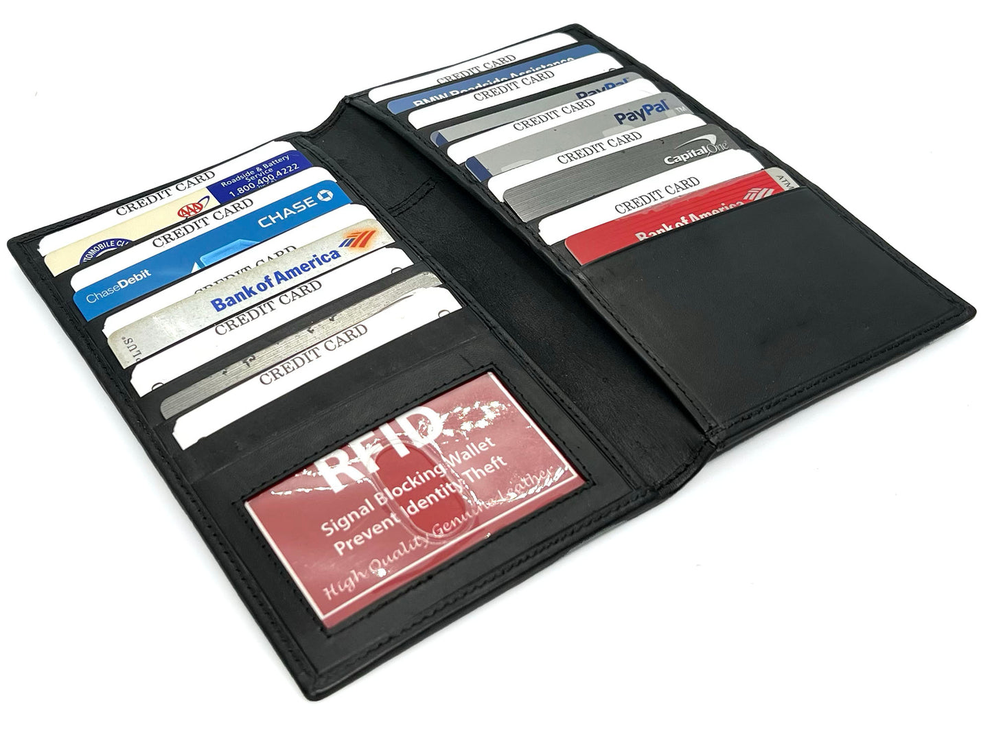 RFID Blocking Leather Checkbook Cover Men's Secretary Wallet 19 Card Holder High Capacity