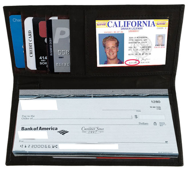 RFID Blocking Black Genuine Cowhide Leather Checkbook Cover Long Credit Card Holder Wallet Men Women