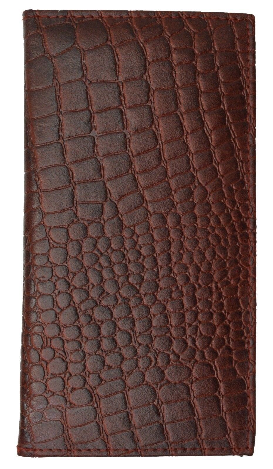 RFID Blocking Genuine Leather Standard Checkbook Cover Holder Thin Wallet Croc Croco Print