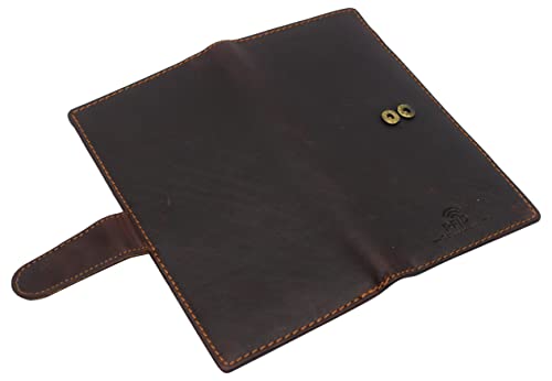 Hunter Brown RFID Blocking Genuine Leather Checkbook Wallet Strap Closed