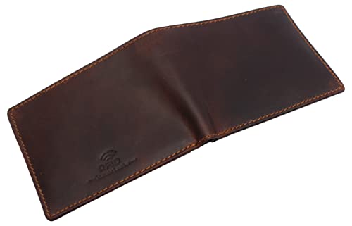 Hunter Brown RFID Blocking Genuine Leather Bifold Wallet Flip Up ID Holder