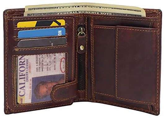 Hunter Brown RFID Blocking Genuine Leather Bifold Wallet Coin Holder