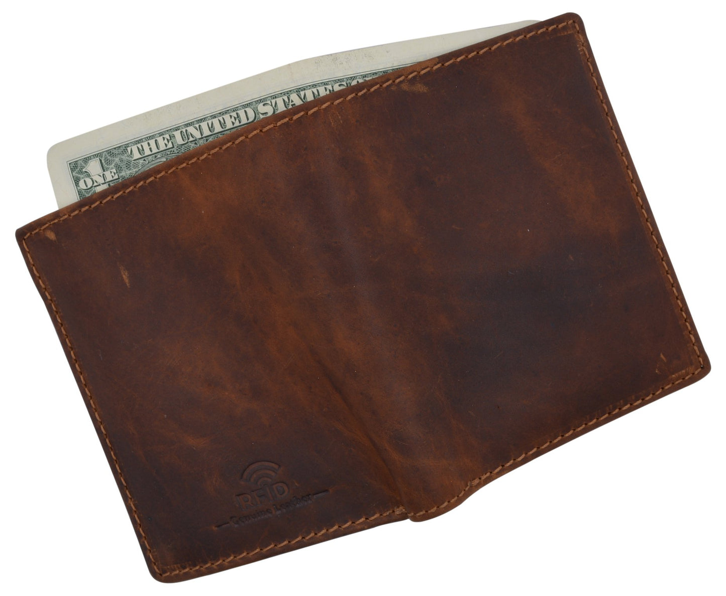 Hunter Brown RFID Blocking Premium Leather Bifold Wallet Double Flap Card Holder