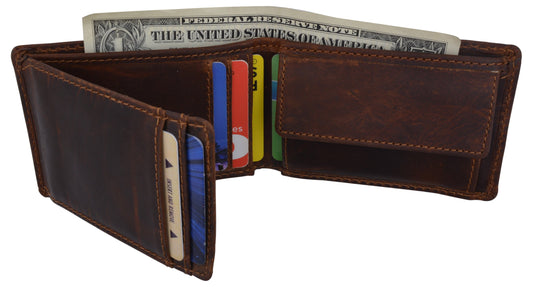 Hunter Brown Cowhide Leather Men's Bifold Wallet Credit Card Holder