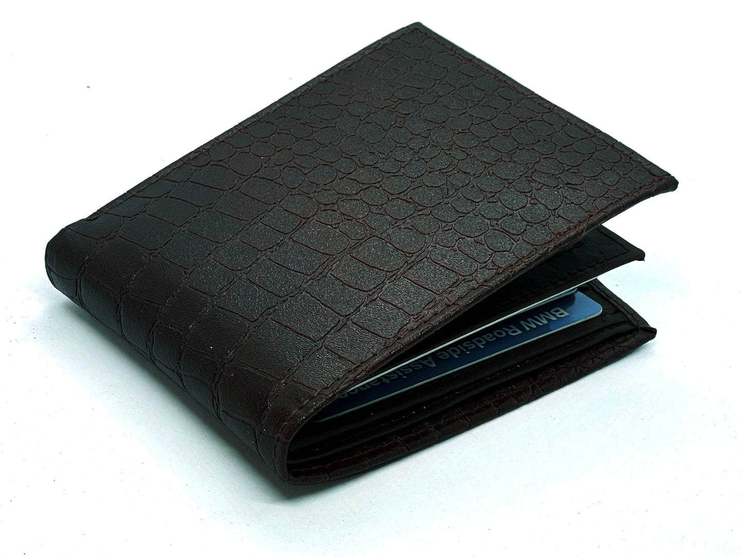 Genuine Leather Croc Print Men's Bifold Wallet Credit Card Holder