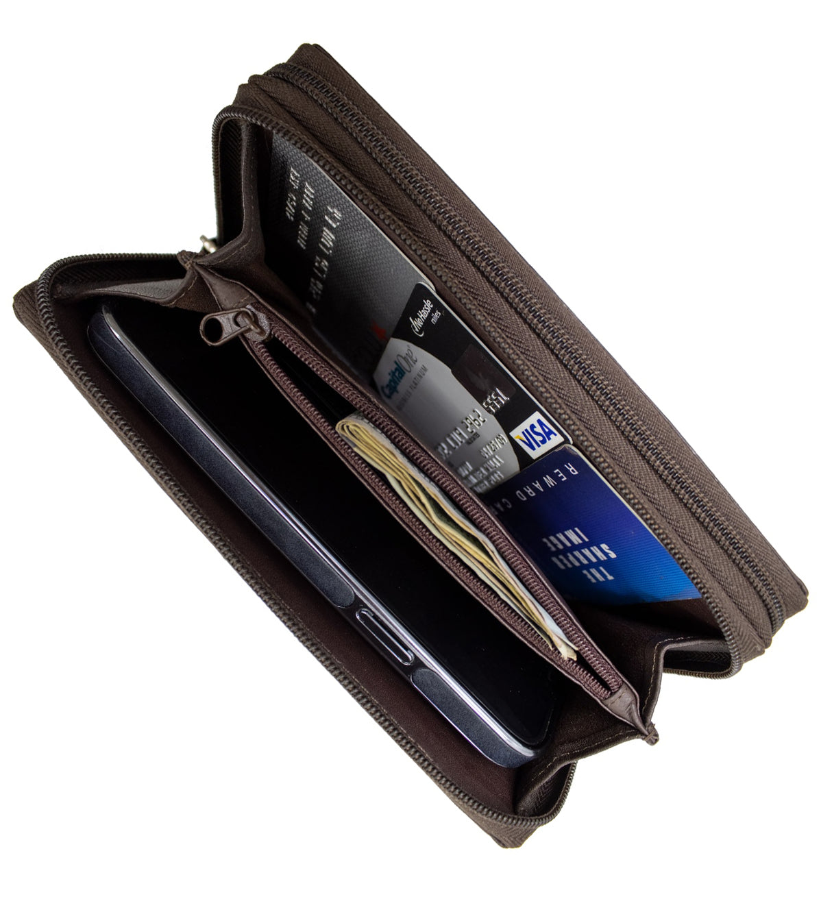 Genuine Leather RFID Accordion Credit Card Holder with Zipper for