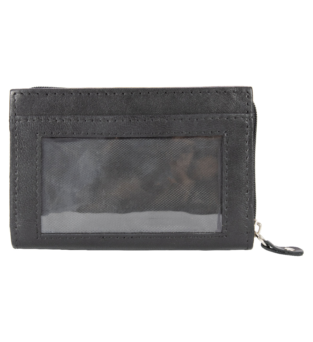 Black Leather Wallet Pocket Business Card ID Organizer Clear Sleeve Insert Zip Around