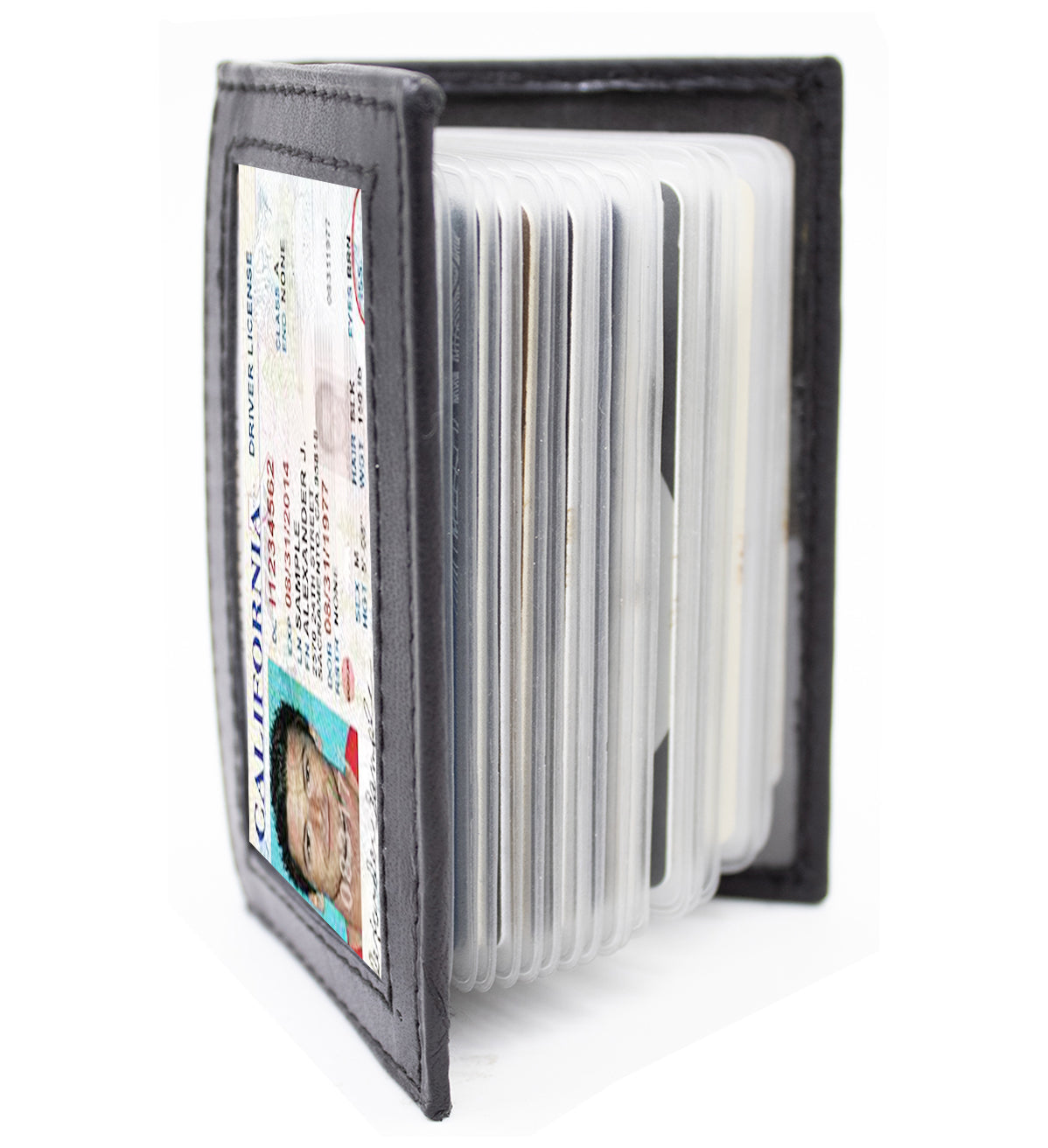 RFID Blocking Black Leather Wallet Pocket Business Card Organizer Clear Sleeve Insert ID Badge