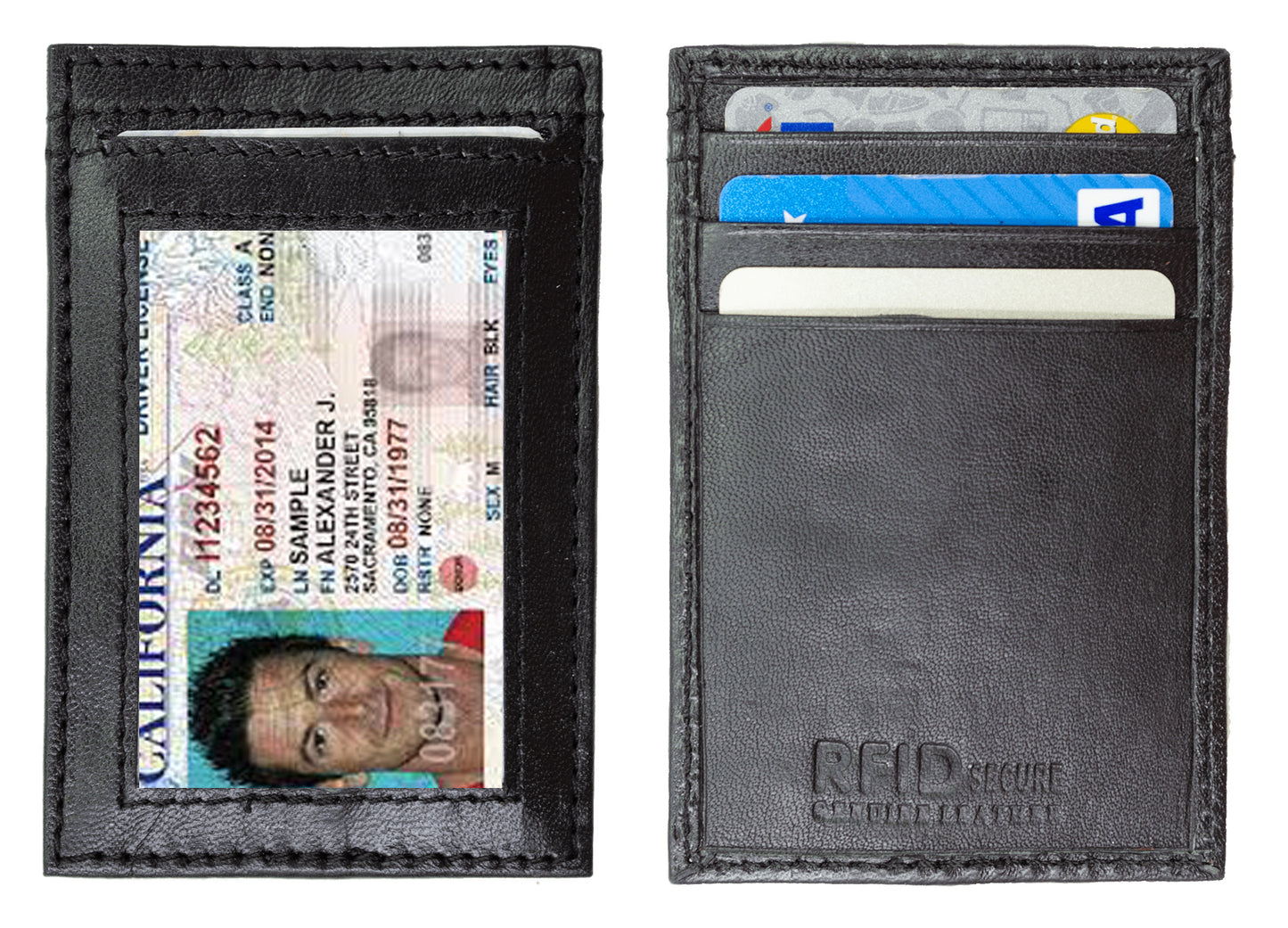 RFID Blocking Men's Genuine Leather ID 8 Card Bifold Card Holder Wallet Set of 2
