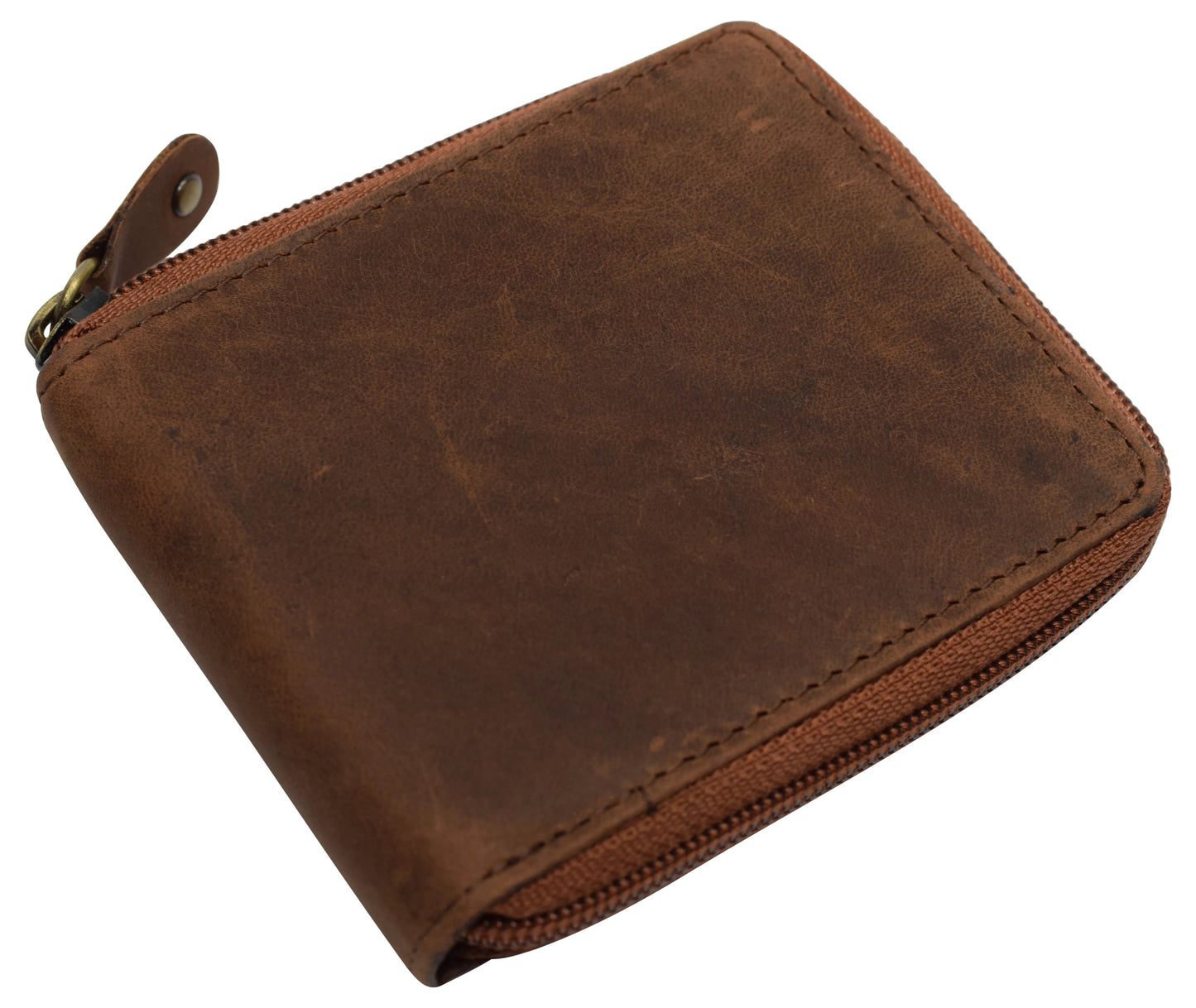 Hunter Brown RFID Blocking Genuine Leather Zip Around Bifold Wallet