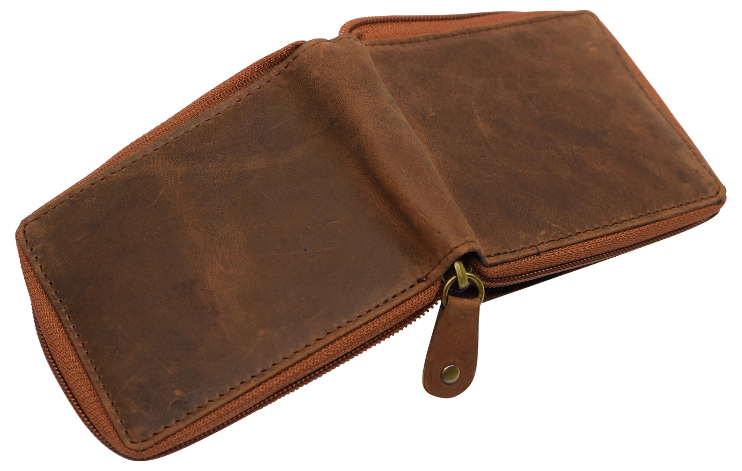 Hunter Brown RFID Blocking Genuine Leather Zip Around Bifold Wallet