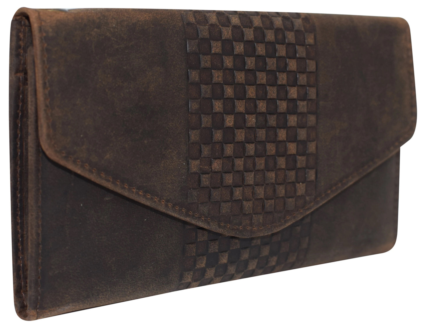 RFID Blocking Hunter Brown Genuine Leather Lady's Checkbook Clutch Wallet