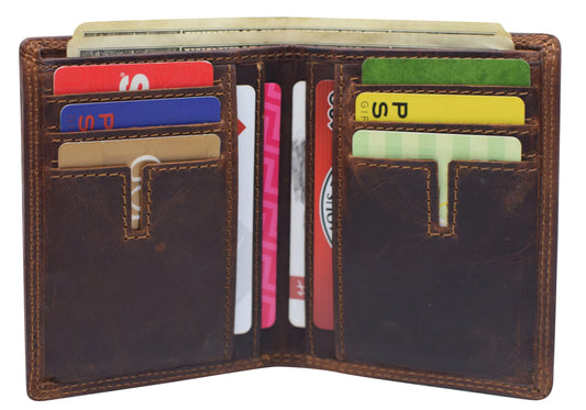 Hunter Brown RFID Blocking Genuine Leather Bifold Wallet Multi-Card Holder