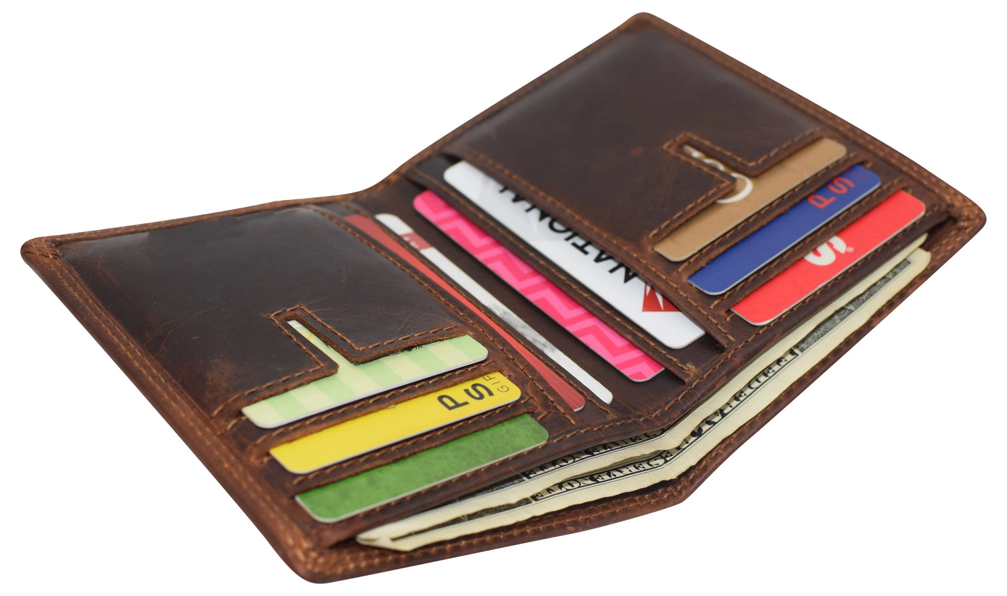 Hunter Brown RFID Blocking Genuine Leather Bifold Wallet Multi-Card Holder