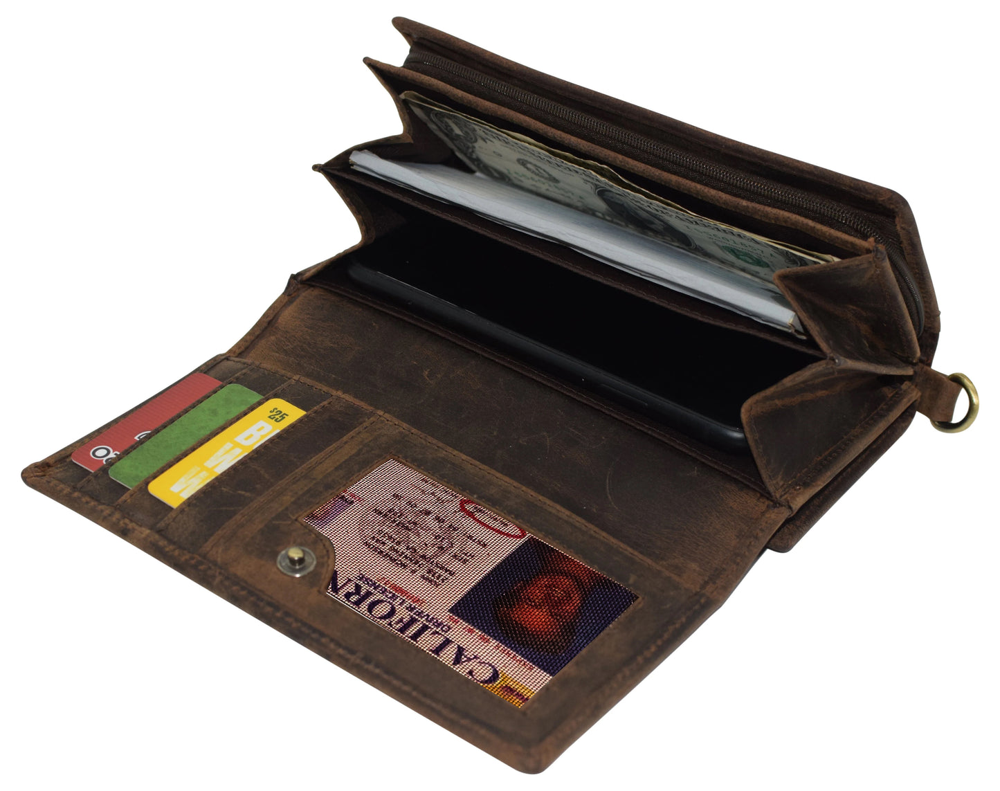 RFID Blocking Hunter Brown Genuine Leather Checkbook Wallet