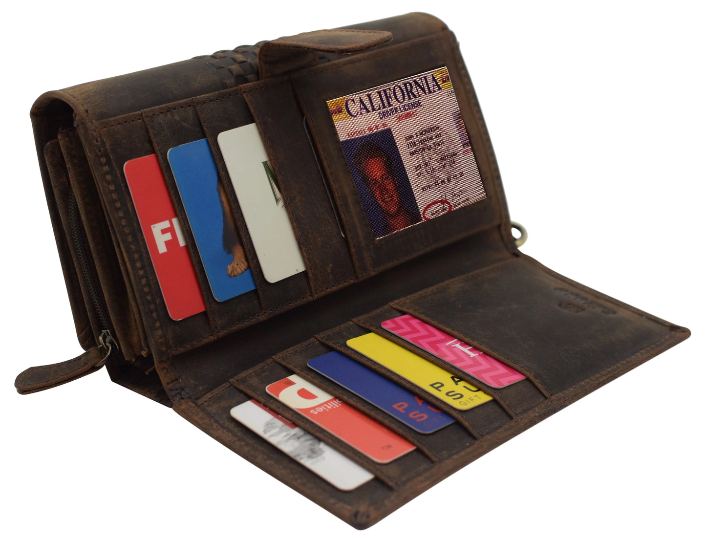 RFID Blocking Hunter Brown Genuine Leather Checkbook Wallet