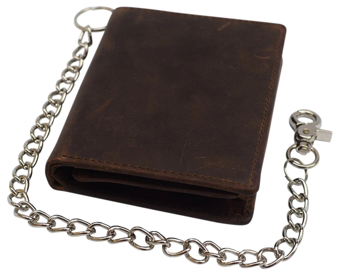 Hunter Brown RFID Blocking Genuine Leather Biker's Wallet Steel Chain