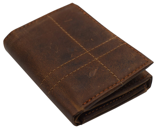 RFID Blocking Hunter Brown Vintage Distressed Leather Trifold Wallet