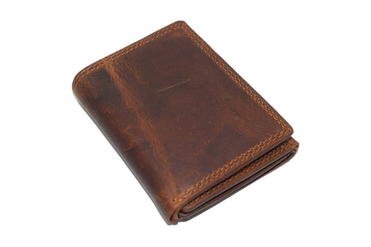 RFID Blocking Hunter Brown Vintage Distressed Leather Trifold Wallet