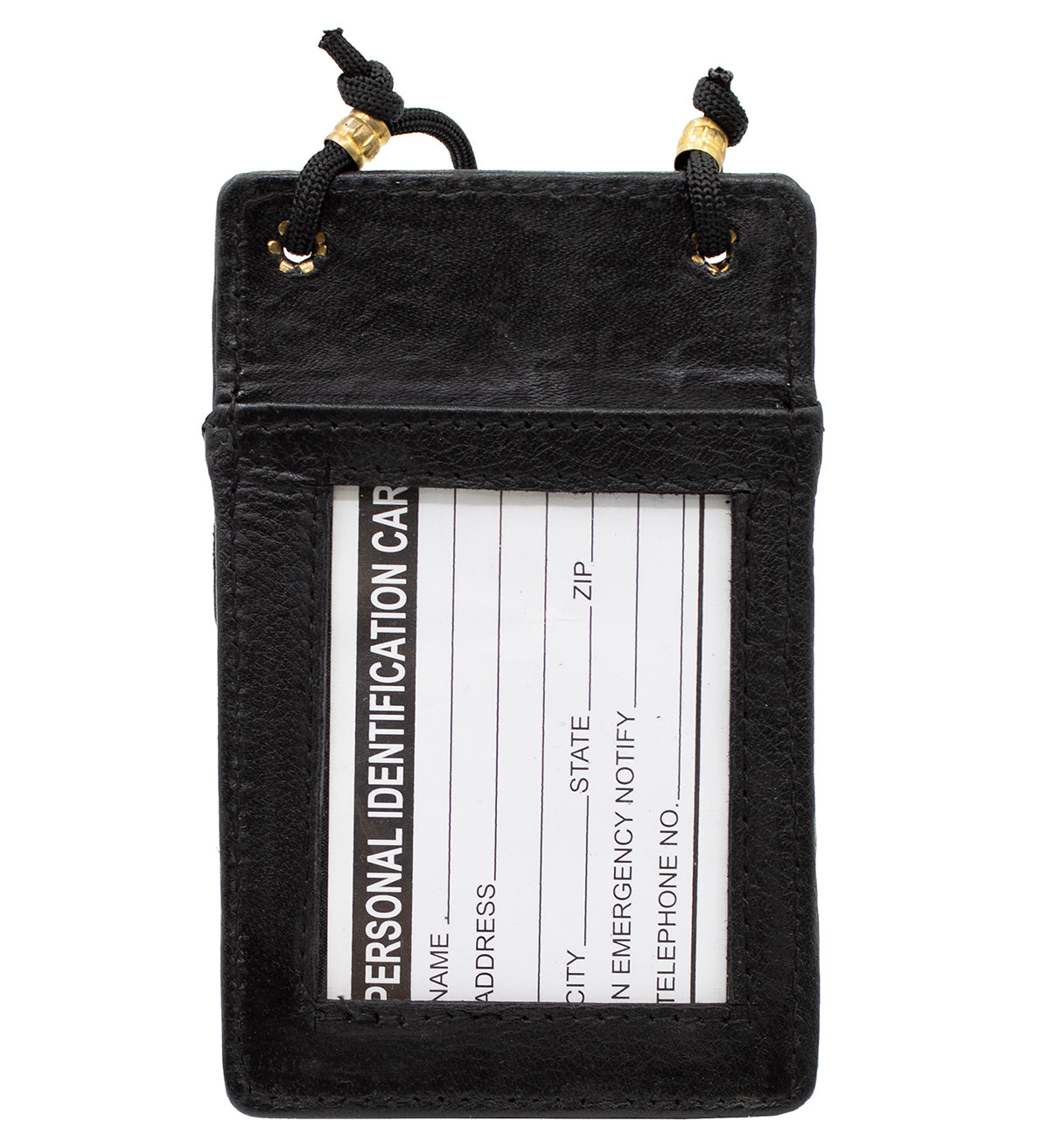 Black Genuine Leather ID Card Holder Neck Strap Travel Wallet String Bag Lanyard