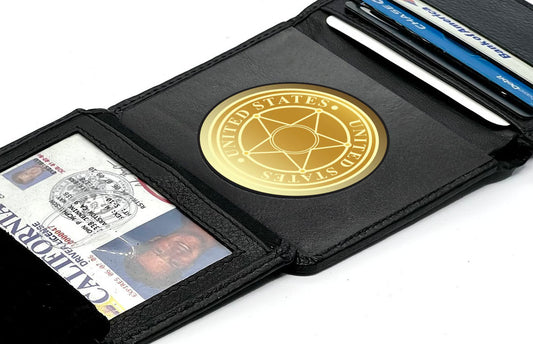 RFID Blocking Rounded Shield Badge Credit Card ID Holder Bifold Men's Wallet