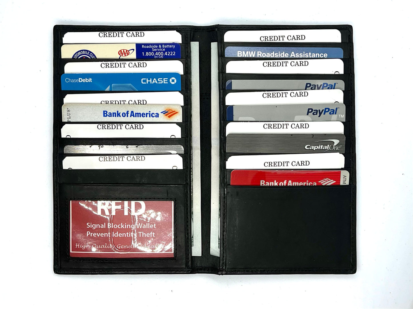 RFID Blocking Leather Checkbook Cover Men's Secretary Wallet 19 Card Holder High Capacity