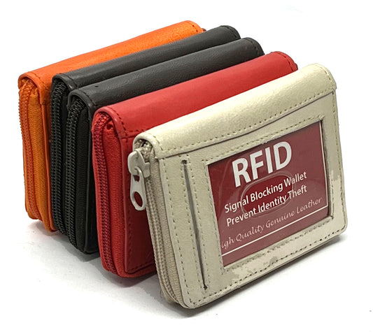 RFID Blocking Genuine Leather Women's Wallet Accordion Style Credit Card Holder Zip Around