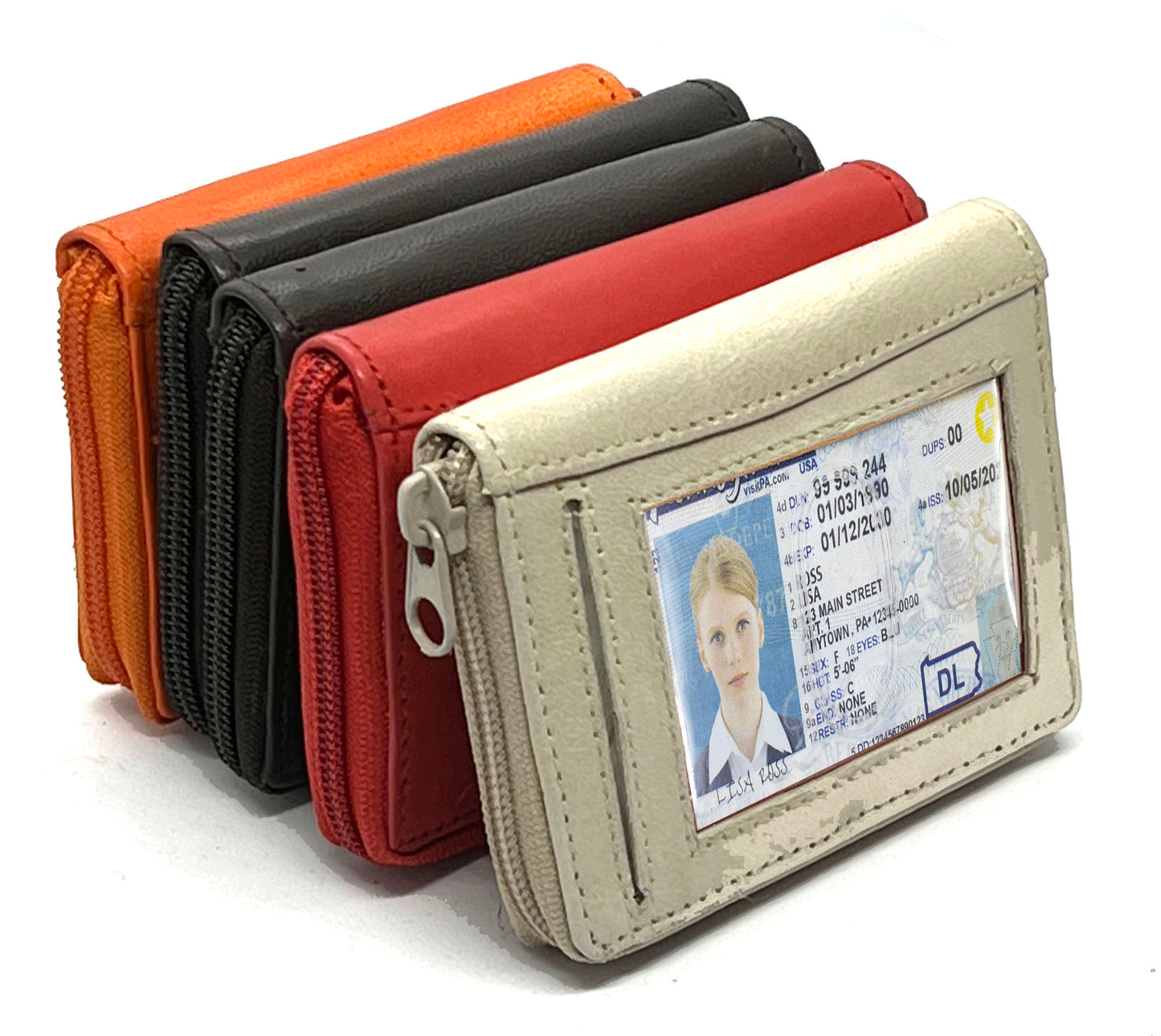 RFID Genuine Leather Credit Card Holder Womne's Accordion Wallet Zip around