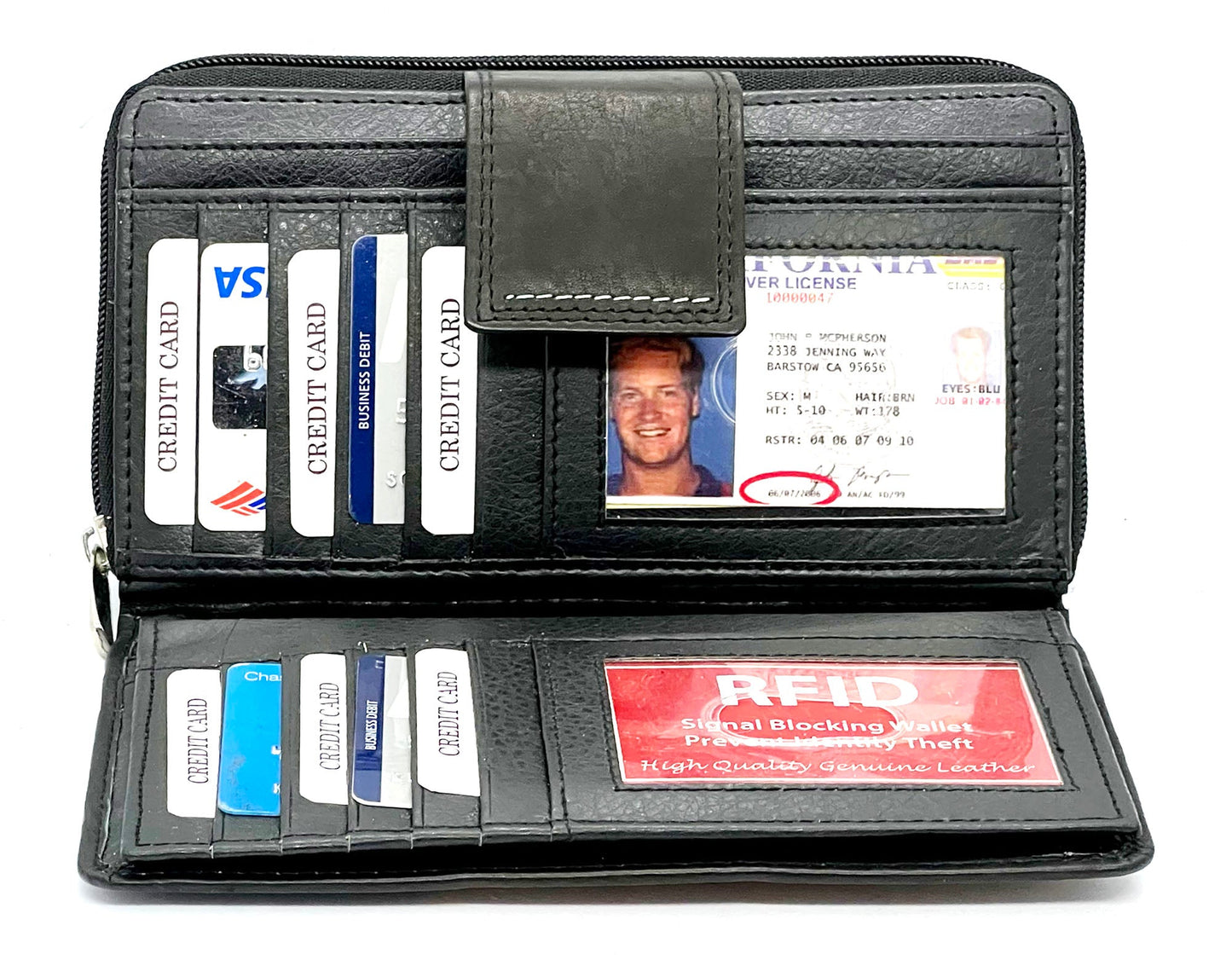 Black Leather Women's Clutch Wallet Checkbook Cover Card Secretary Organizer Premium Quality New