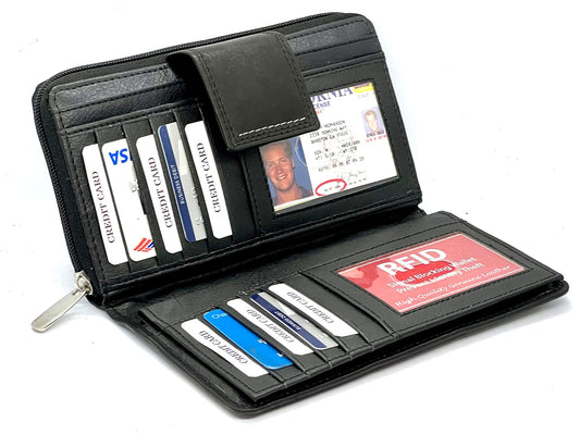 Black Leather Women's Clutch Wallet Checkbook Cover Card Secretary Organizer Premium Quality New
