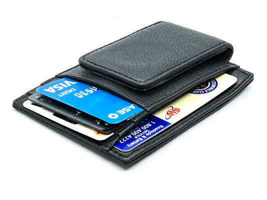 RFID Blocking Genuine Leather Men's Wallet Thin Magnetic Money Clip Front Pocket