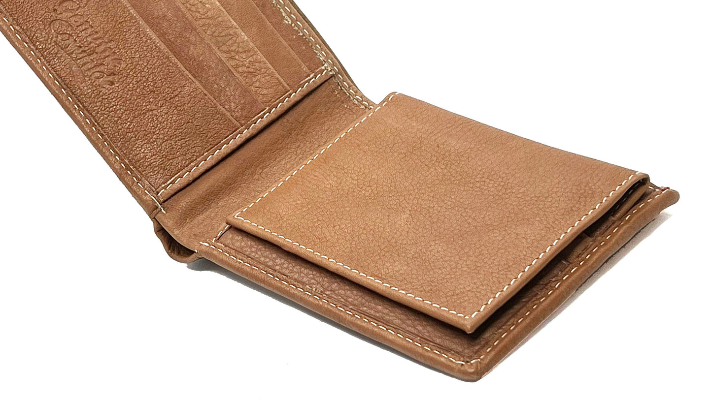 Tan RFID Blocking Premium Leather Bifold Wallet Center Flap Credit Card Business Card ID Holder