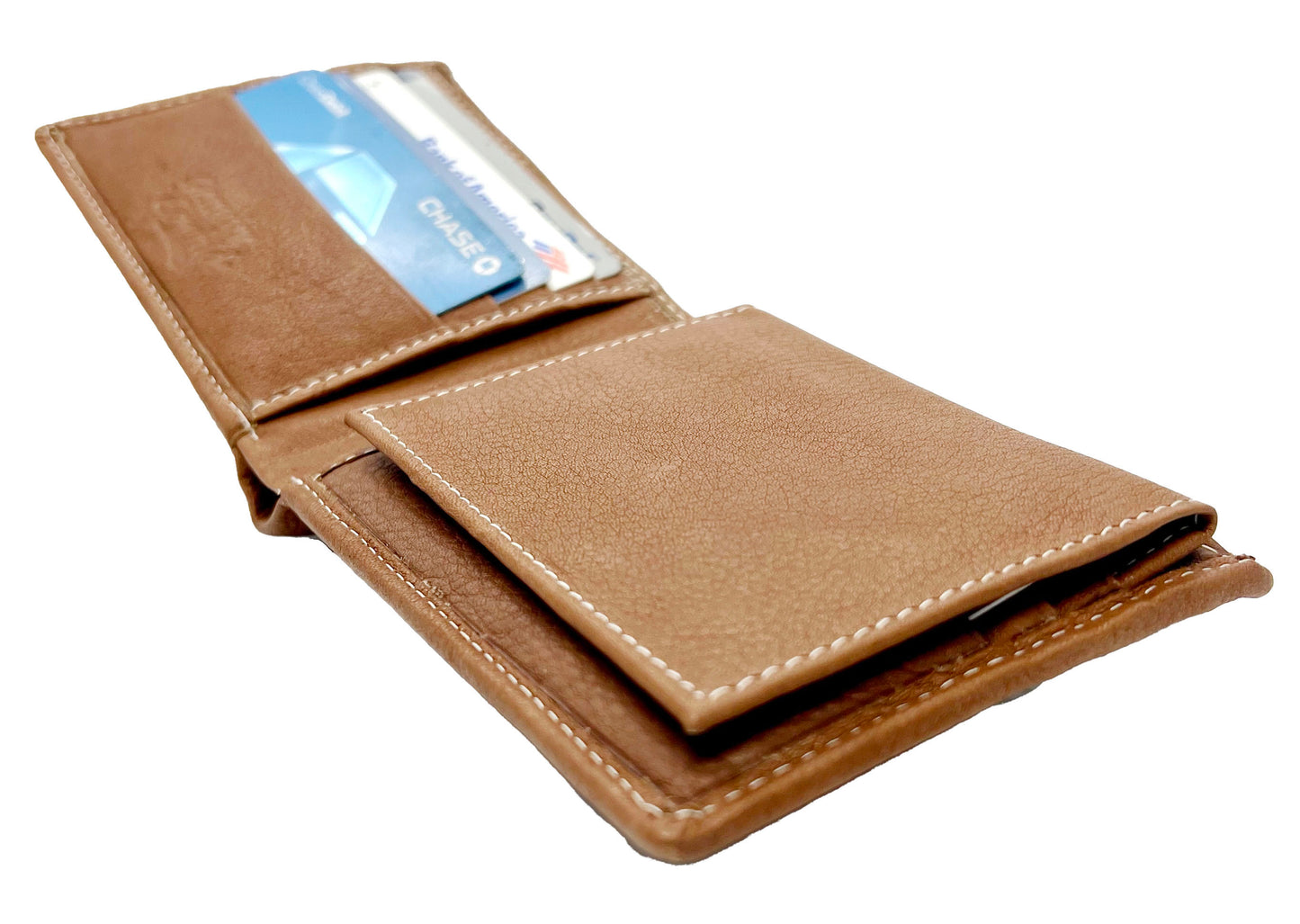 Tan RFID Blocking Premium Leather Bifold Wallet Center Flap Credit Card Business Card ID Holder