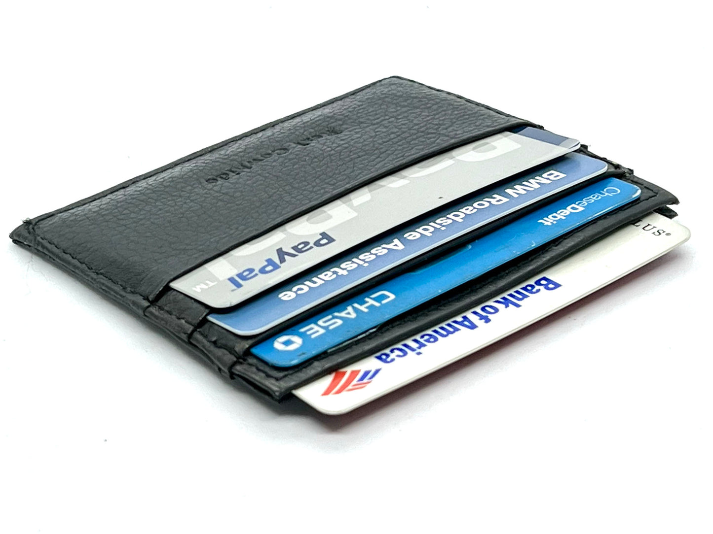 Black Leather Men's Wallet Credit Card Bifold Holder Minimalist