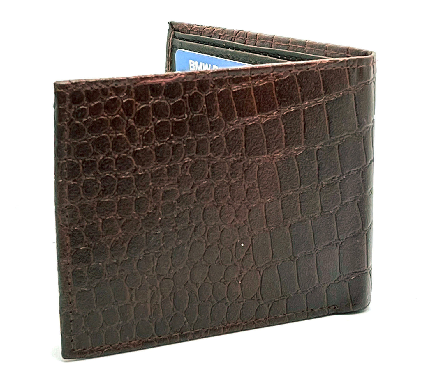 Genuine Leather Croc Print Men's Bifold Wallet Credit Card Holder