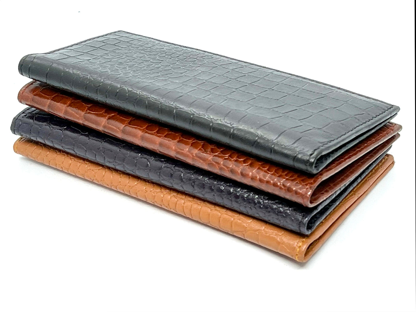 RFID Blocking Genuine Leather Standard Checkbook Cover Holder Thin Wallet Croc Croco Print