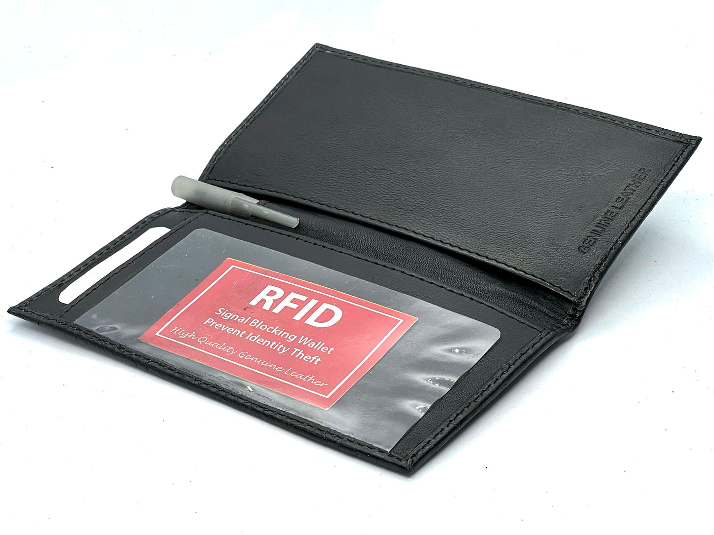 RFID Blocking Genuine Leather Plain Checkbook Cover Holder Thin ID Card Wallet