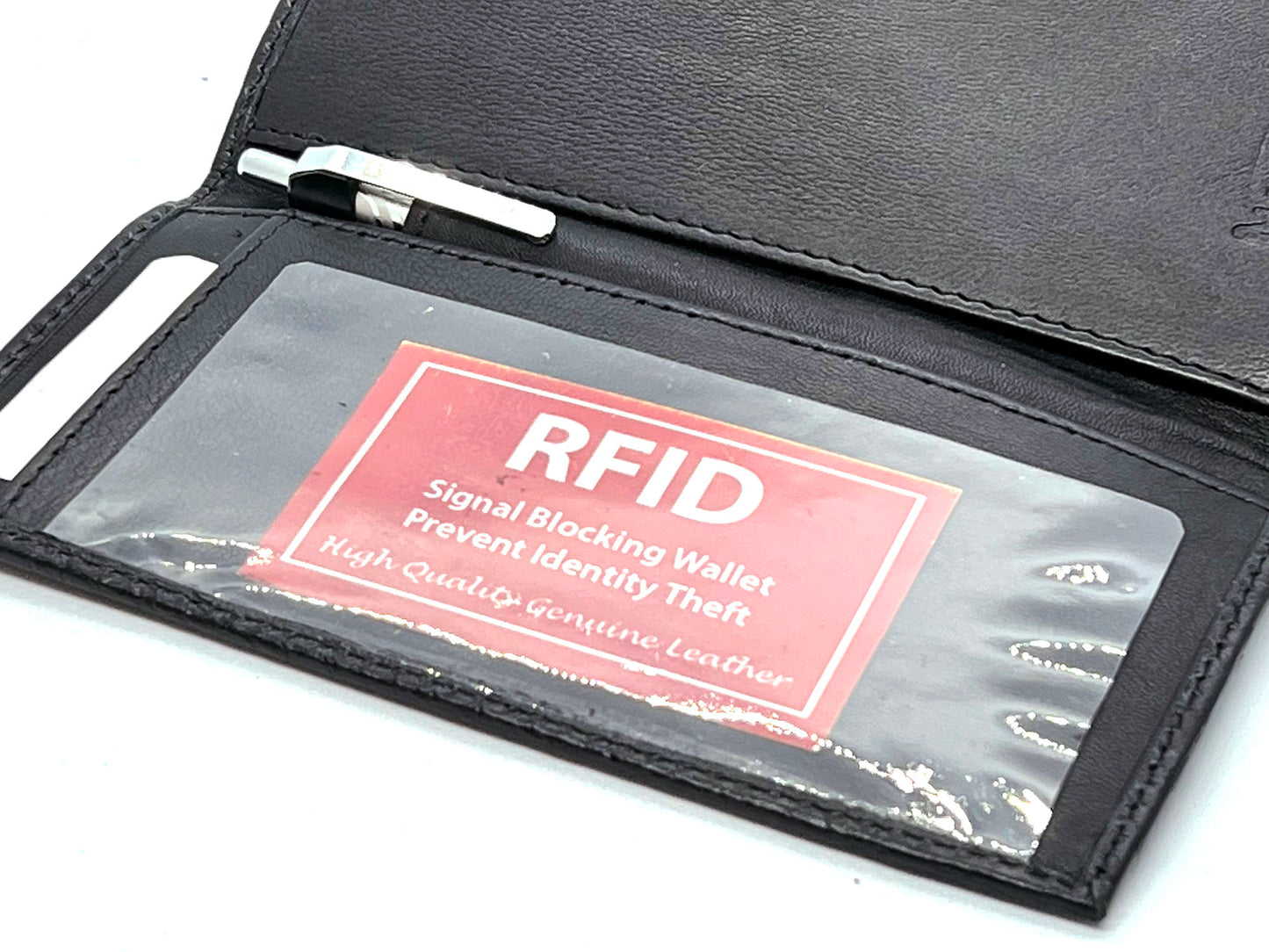 RFID Blocking Genuine Leather Standard Checkbook Cover Holder Thin Wallet Croc Croco Print