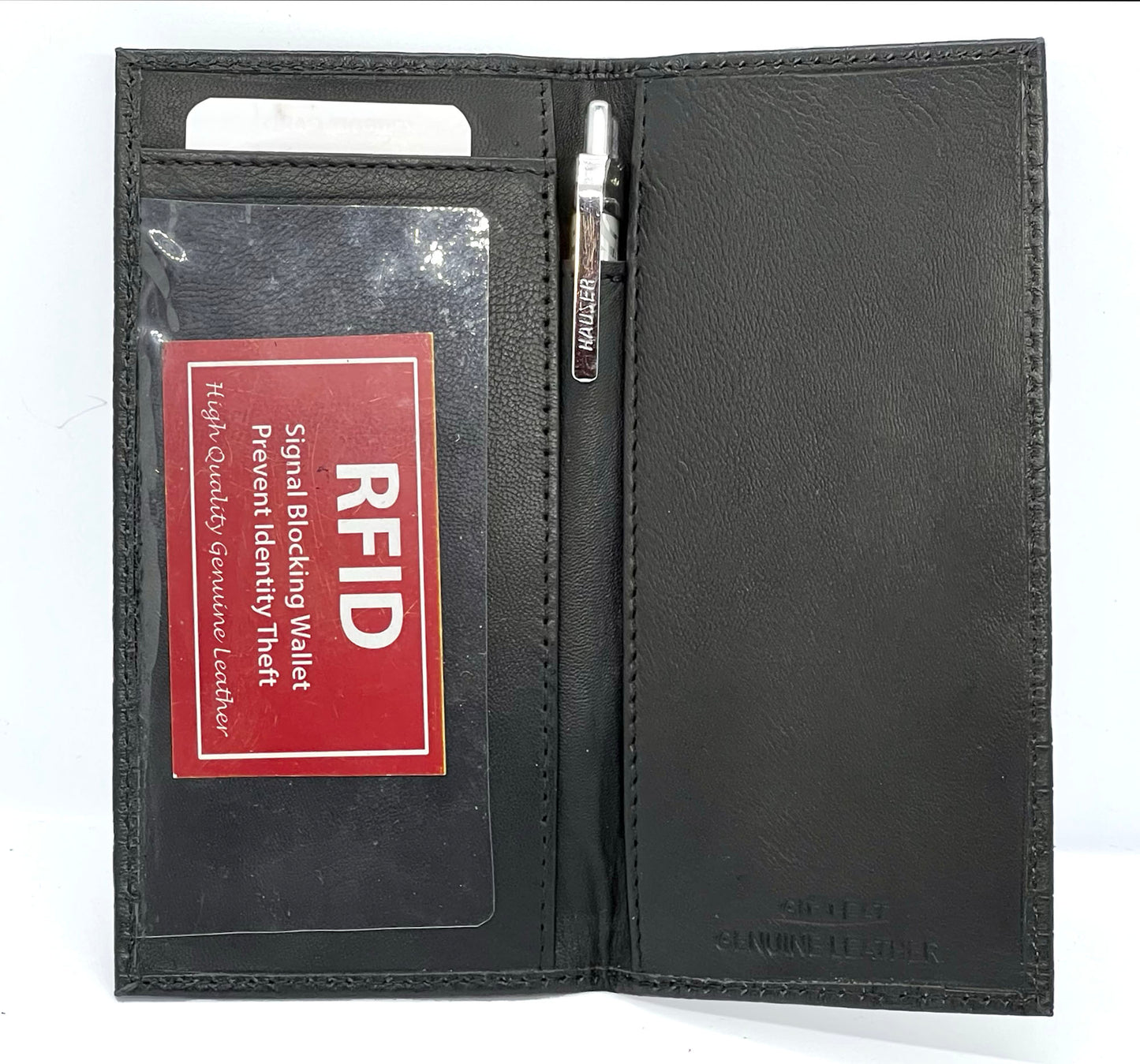 RFID Blocking Genuine Leather Standard Checkbook Cover Holder Thin Wallet