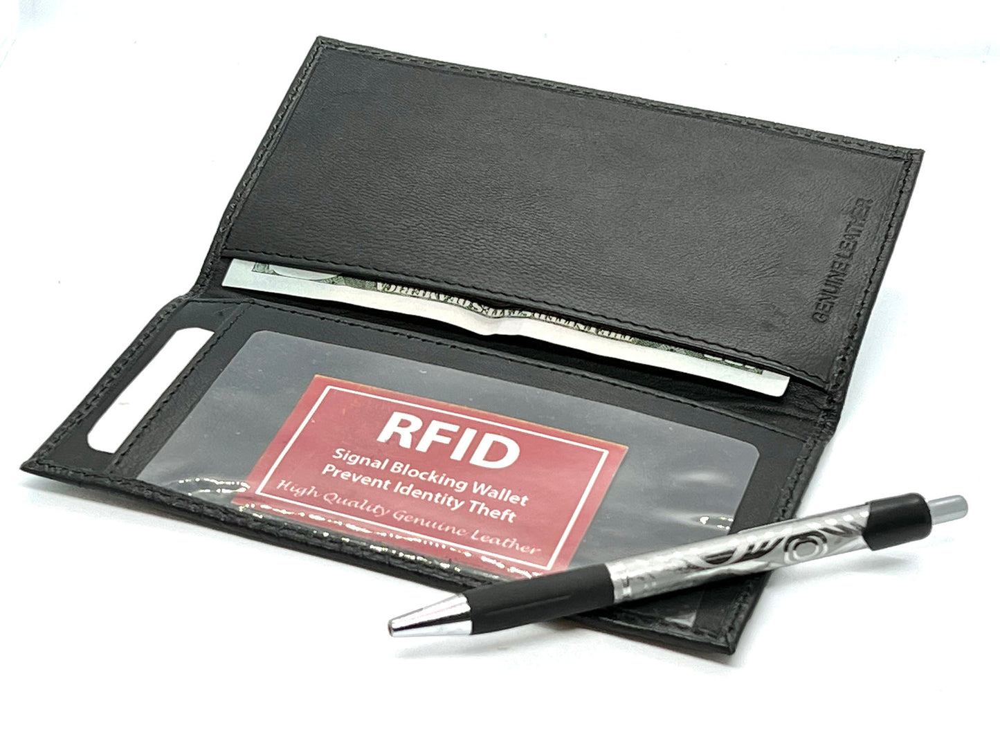 RFID Blocking Genuine Leather Standard Checkbook Cover Holder Thin Wallet Croc Croco Print