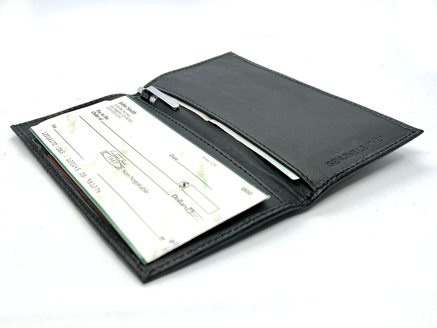 RFID Blocking Genuine Leather Standard Checkbook Cover Holder Thin Wallet Croc Croco Print