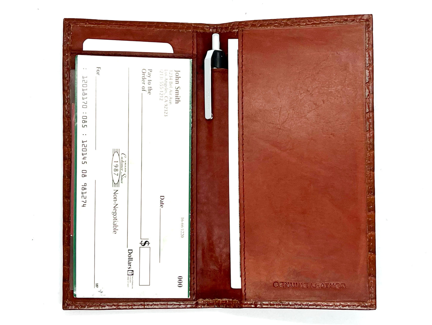 RFID Blocking Genuine Leather Standard Checkbook Cover Holder Thin Wallet Croc Croco Print