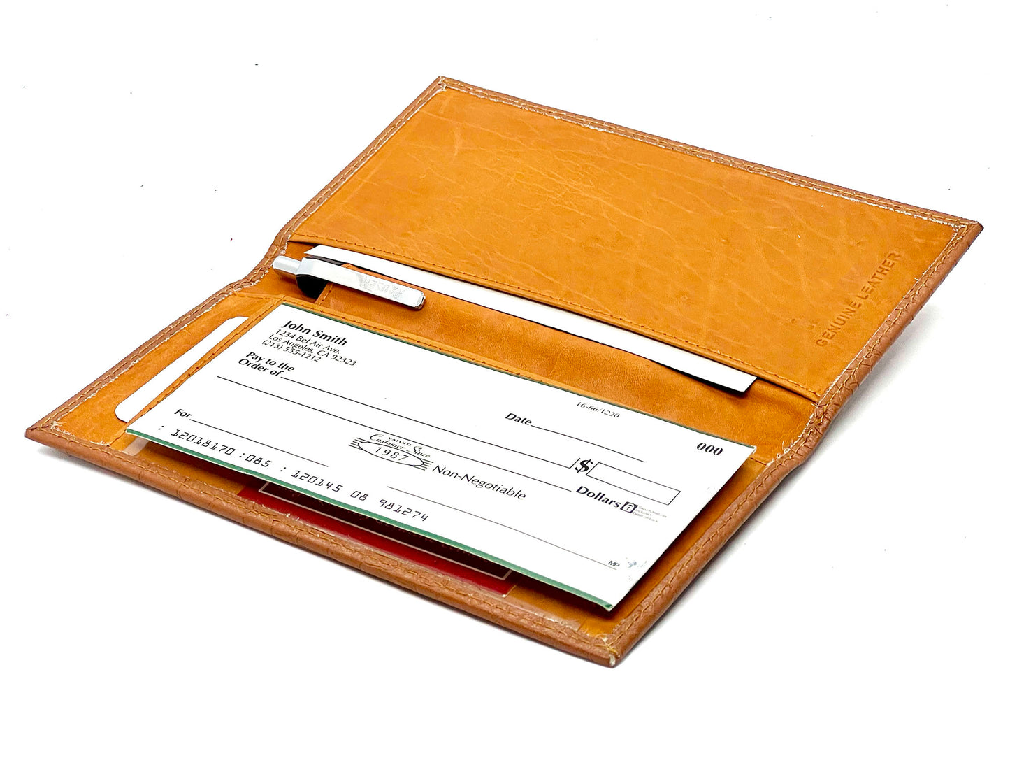 RFID Blocking Genuine Leather Standard Checkbook Cover Holder Thin Wallet Croc Croco Print