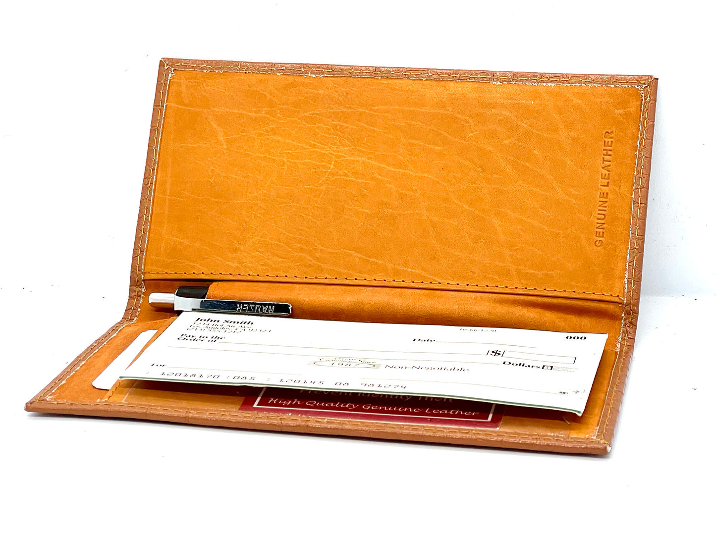 RFID Blocking Genuine Leather Standard Checkbook Cover Holder Thin Wallet Croc Croco Print