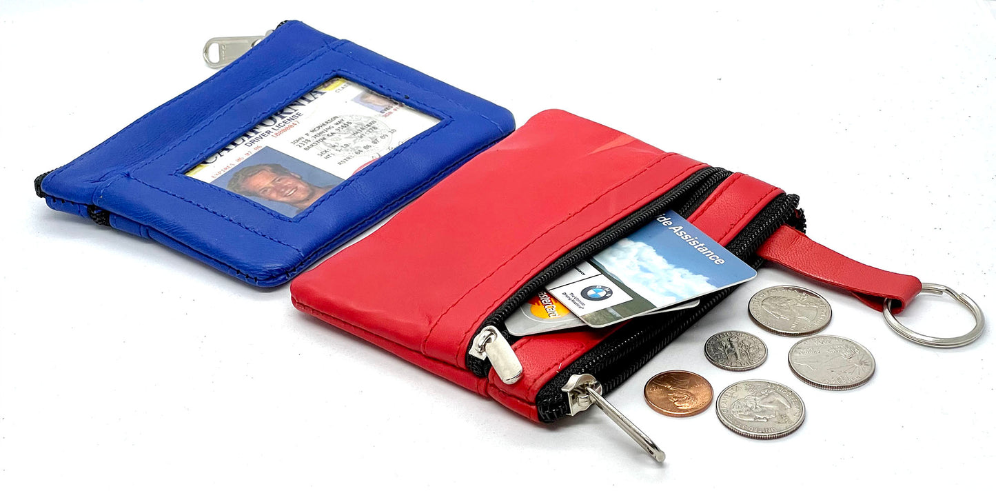 Genuine Leather Coin Purse ID Credit Card Key Holder KeyChain