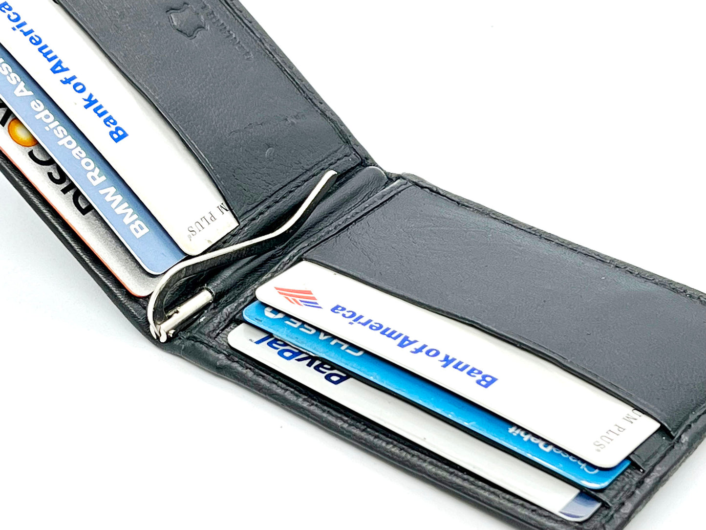 RFID Blocking Leather Slim Men's Metal Money Clip ID Badge Credit Card Card Holder Wallet