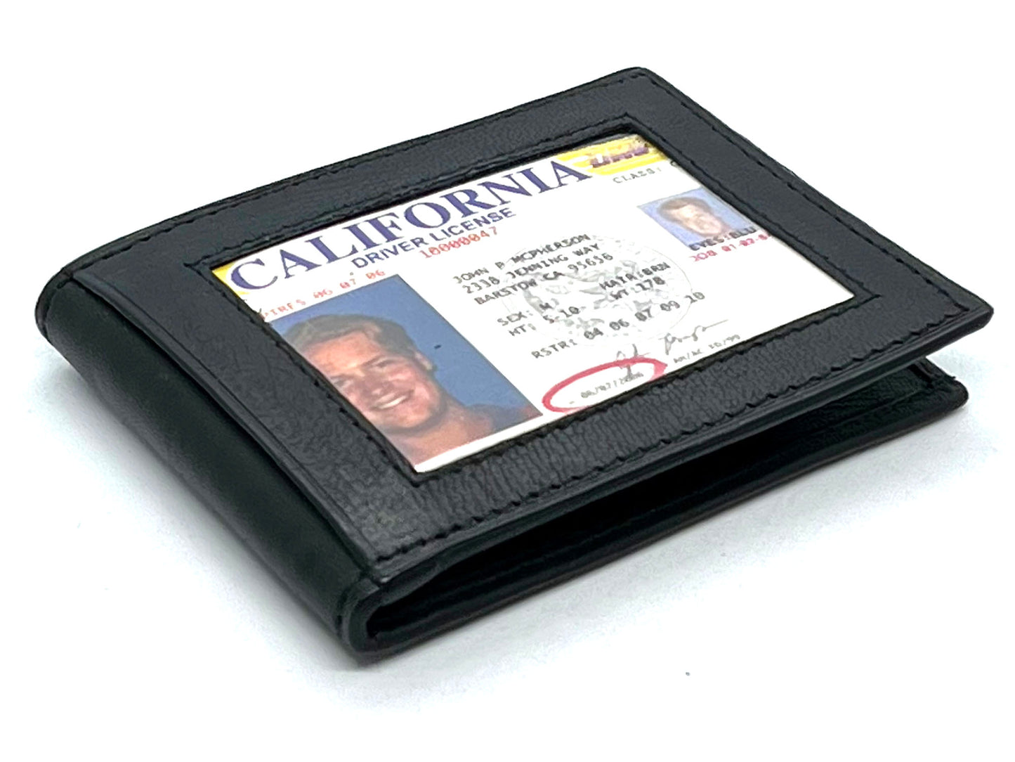 RFID Blocking Leather Slim Men's Metal Money Clip ID Badge Credit Card Card Holder Wallet
