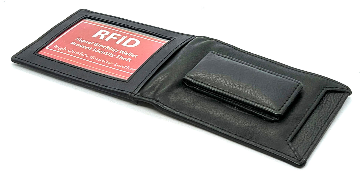 RFID Blocking Leather Slim Men's Bifold Magnetic Money Clip ID Card Holder Wallet